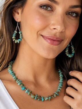 #8 Turquoise Chip Necklace and Earrings Set